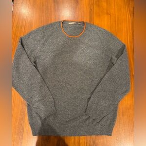 Gray Crewneck Sweater with Orange Trim